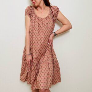 Lazybones Mini Floral Print Dress Dusty Pink Boho Loose Fit Organic Cotton